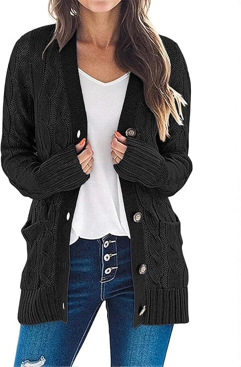 MEROKEETY Women's 2025 Fall Long Sleeve Cable Knit Sweater Open Front Cardigan