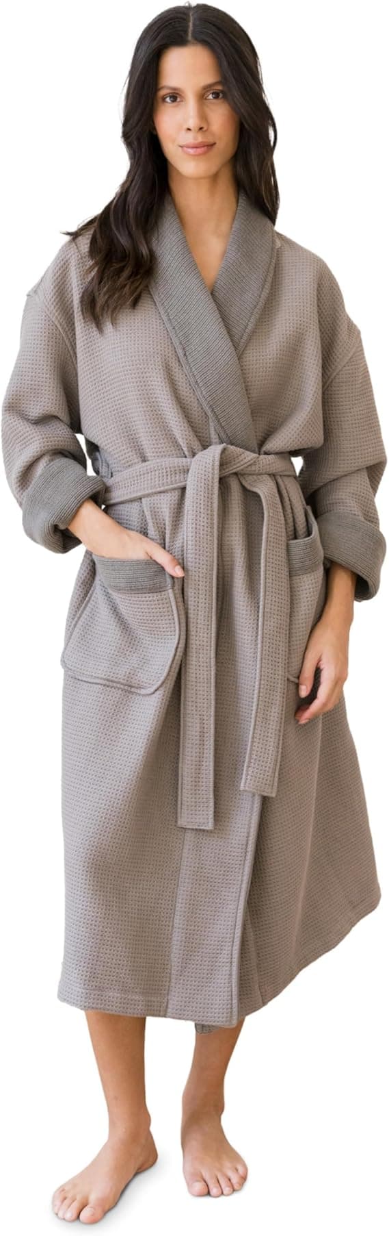Cozy Earth waffle bath robe, lightweight spa robe with pockets