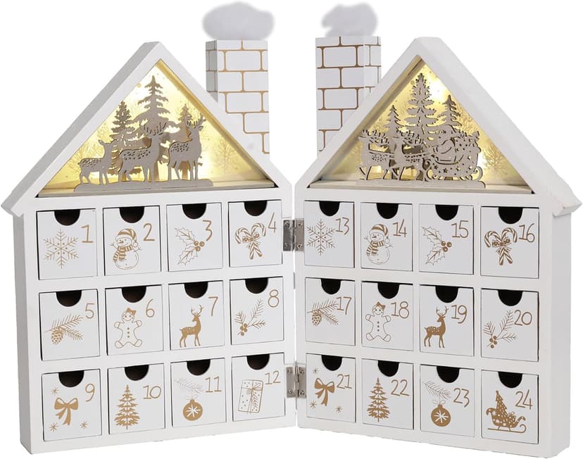 PIONEER-EFFORT Wooden Advent Calendar House with LED Lights