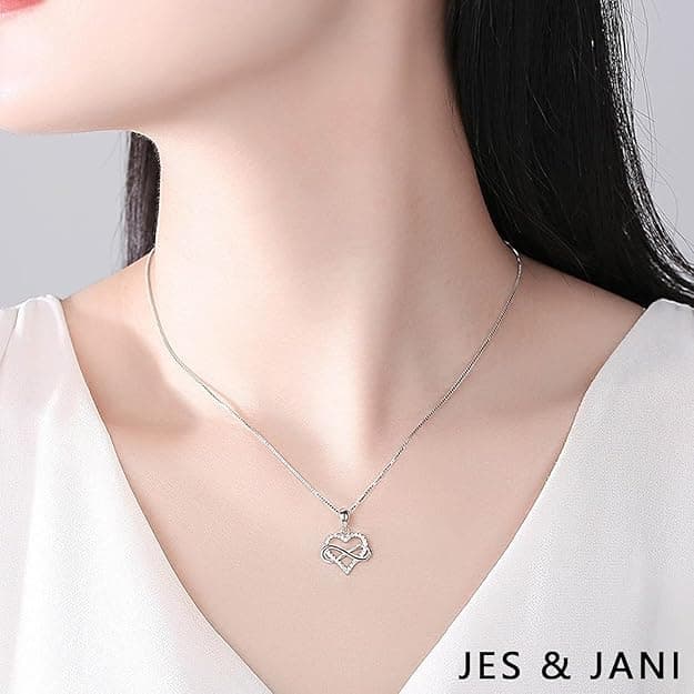 JES & JANI Infinity Heart Necklace for Women, Love Heart Pendant with Cubic Zirconia and Infinity Necklace, 925 Sterling Silver Heart Necklace for Girlfriend