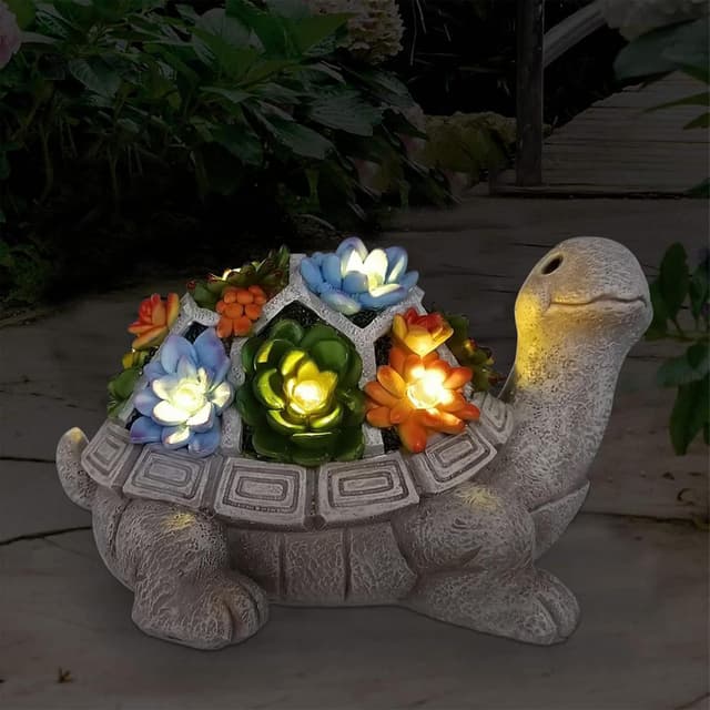 Nacome Solar Garden Outdoor Statues Turtle with Succulent and LED Lights
