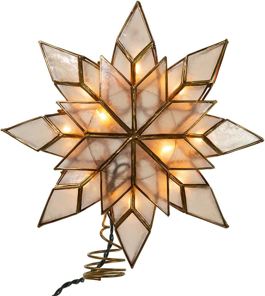 Kurt Adler 8.5-inch Capiz star tree topper with 10 clear lights and spare bulb