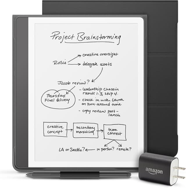Kindle Scribe with Premium Pen on a minimalist desk setup