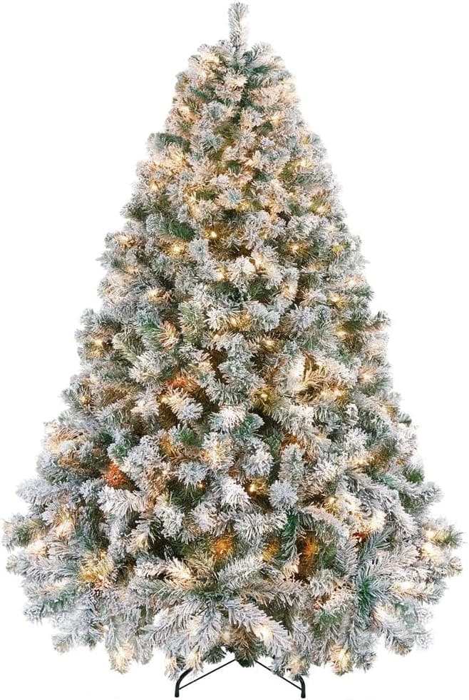 Yaheetech 6ft snow flocked pre-lit Christmas tree with 250 warm white lights and 820 branch tips
