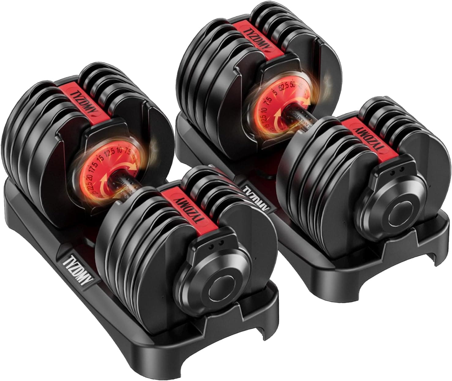 TYZDMY adjustable dumbbells set of two on floor cradle