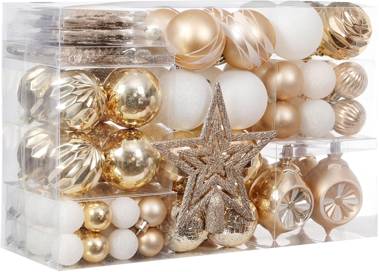 XmasExp 99-pack champagne gold shatterproof Christmas ball ornaments