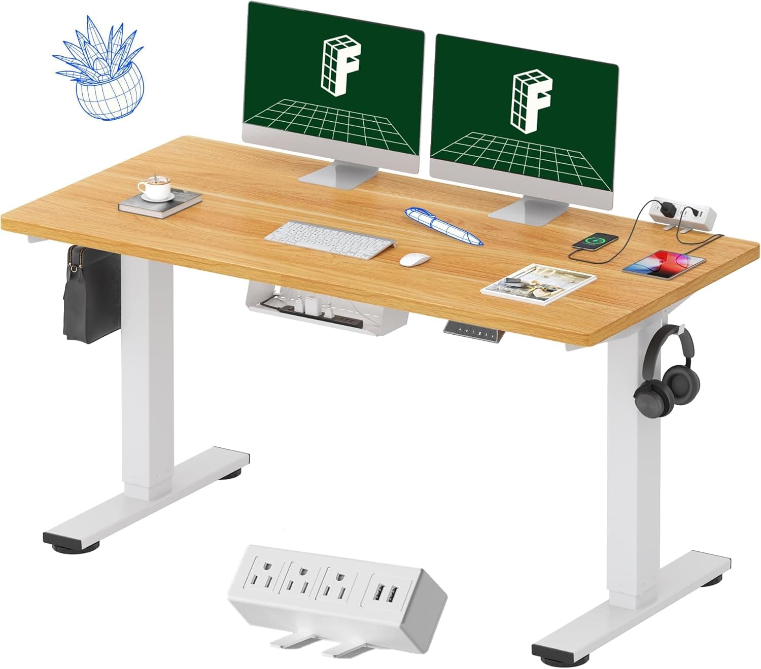 FLEXISPOT EN2 Whole-Piece Standing Desk - Electric standing desk with built-in power strip