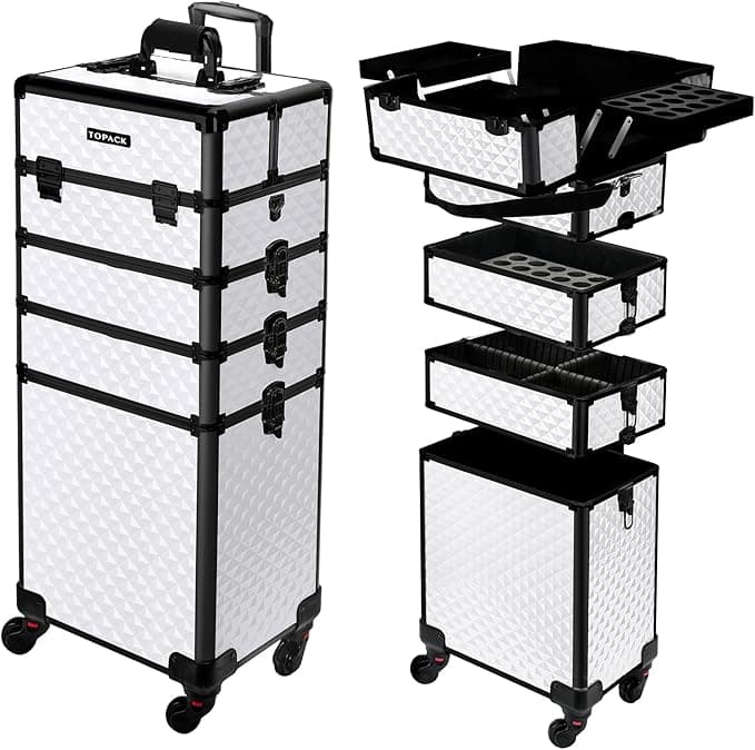 TOPACK Professional 5-In-1 Rolling Makeup Train Case