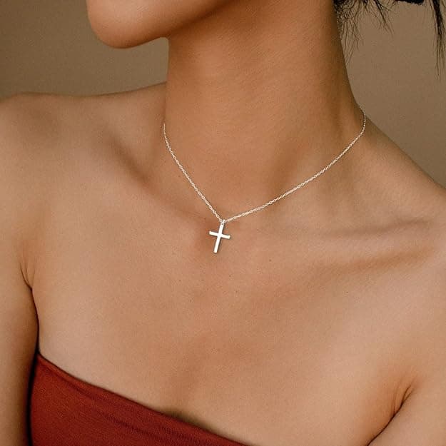 Moodear Cross Necklace for Women - Dainty 925 Sterling Silver/Gold Plated Layered Cross Pendant Simple Small Necklaces for Women Trendy Jewelry Gifts