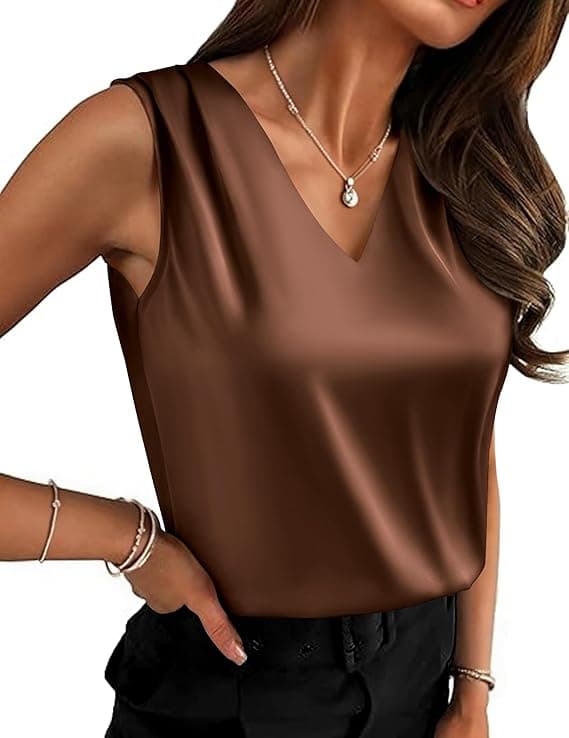 Zeagoo Women's Silk Satin Camisole Tank Tops V Neck Pleated