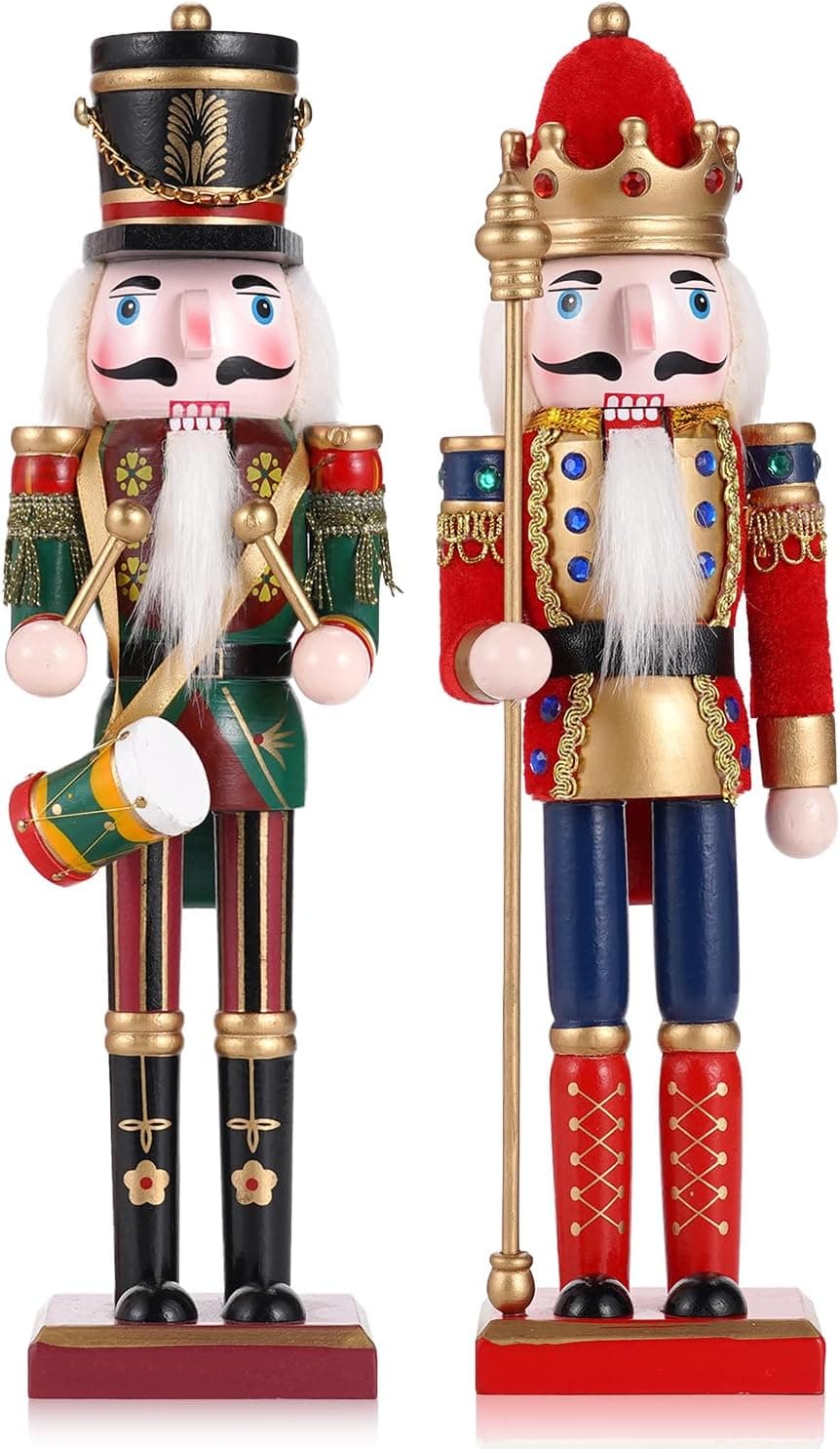 2 pieces wooden Christmas nutcracker soldier figures, 30CM traditional painted nutcrackers for fireplace tree party decoration