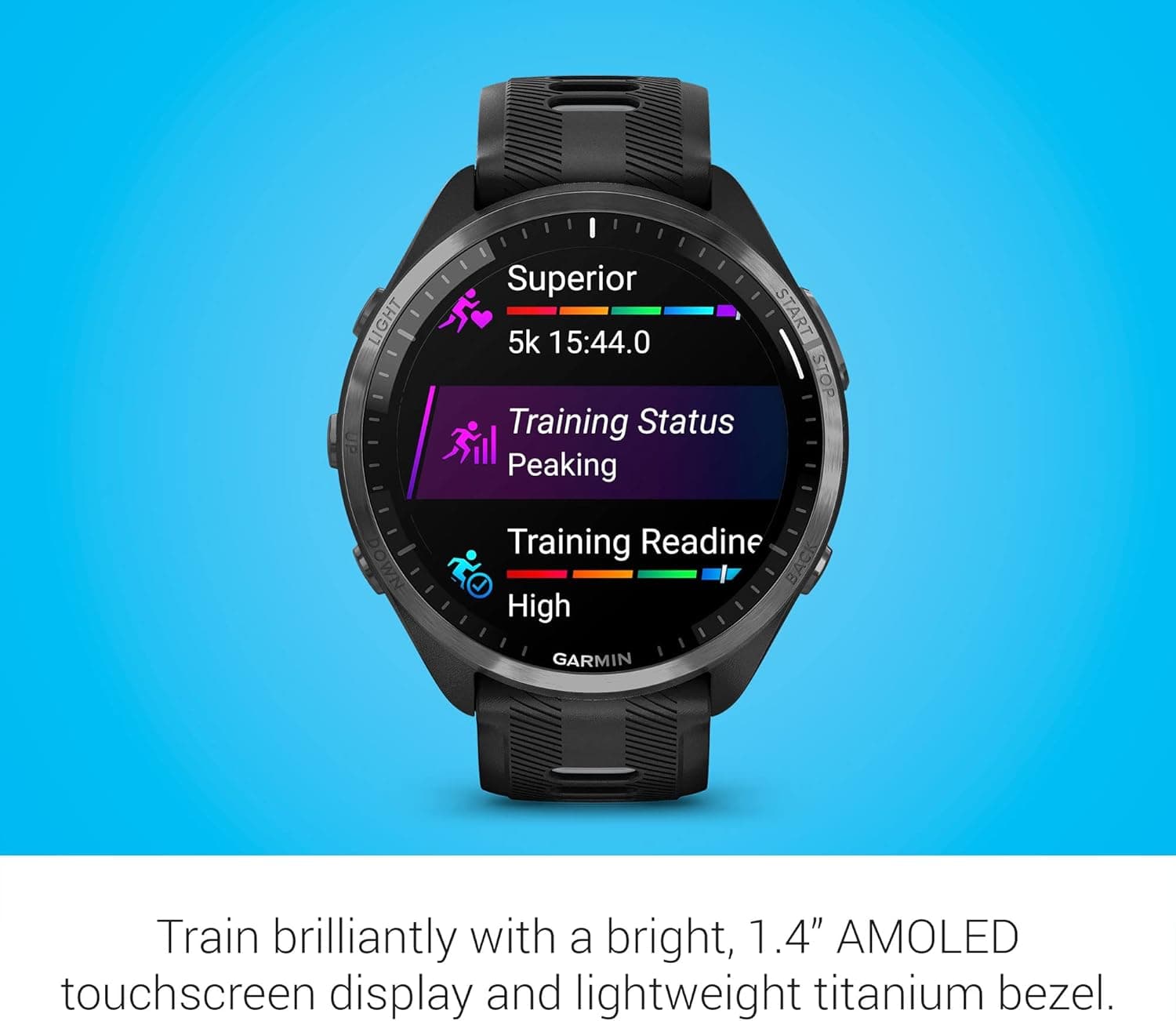 Garmin Forerunner 965 running smartwatch with colorful AMOLED display