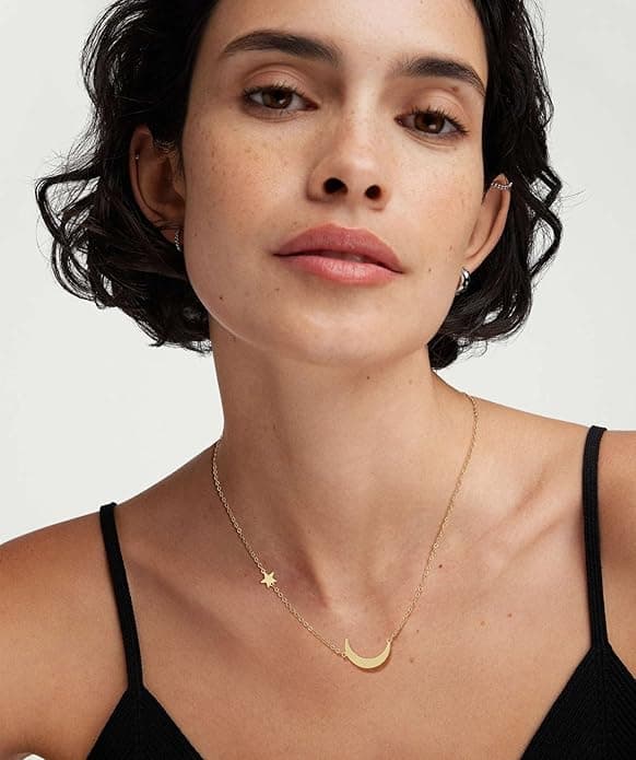 ASCOMY Dainty Gold Pendant Necklace 14k Gold Plated Delicate Tiny Love Heart Star CZ Leaf Pendant Necklace Simple Necklaces Everyday Jewelry for Women