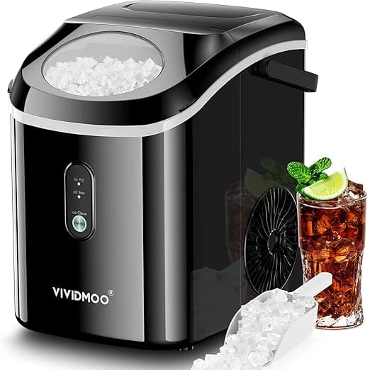 Ice Makers Countertop Nugget Ice Cubes, Portable Ice Maker, Self Cleaning Pebble Ice Machine, 33lbs/24h, Lower Noise, Small Sonic Ice Maker for Home, Kitchen, Office,Like-New