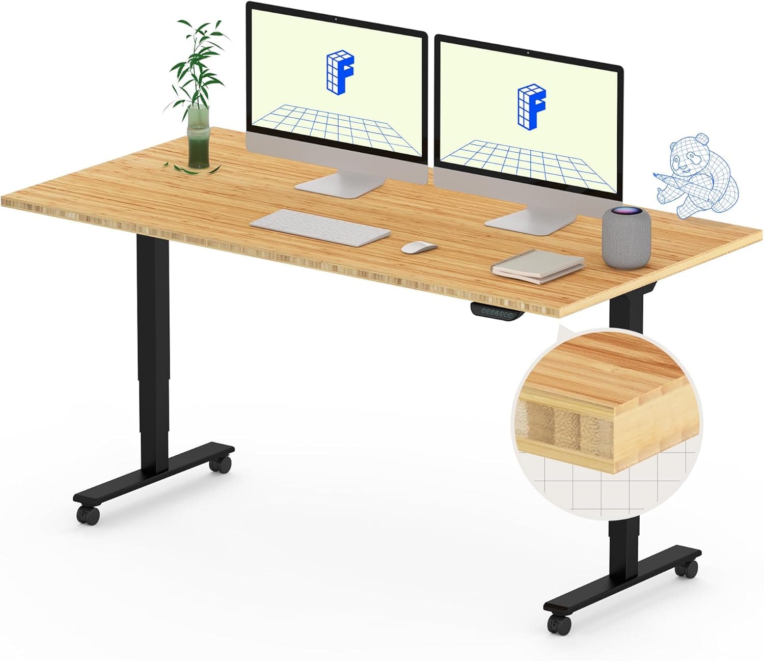 FLEXISPOT E6 MAX Bamboo Dual Motor Standing Desk - Heavy duty electric adjustable height desk