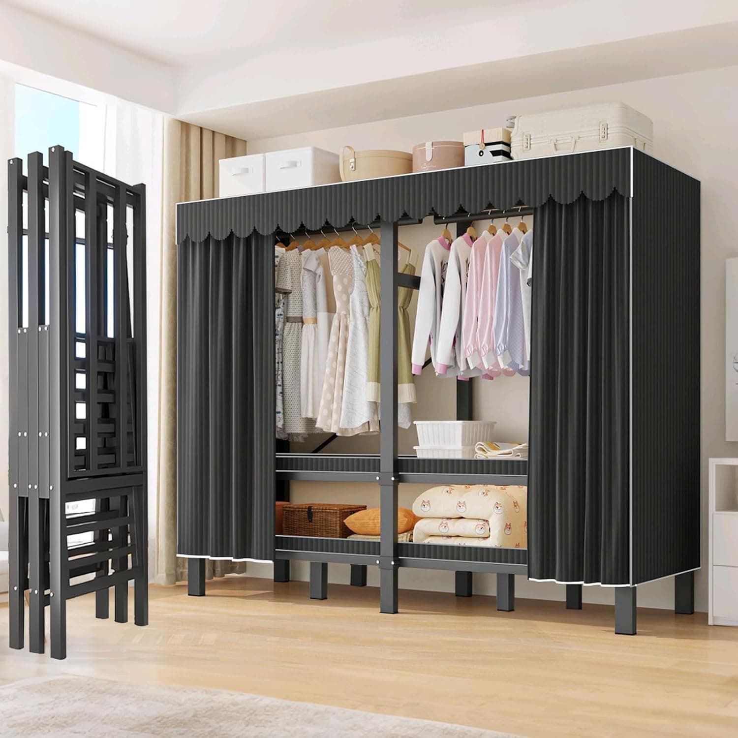 49.2in Portable Wardrobe Closet for Hanging Clothes with Cover