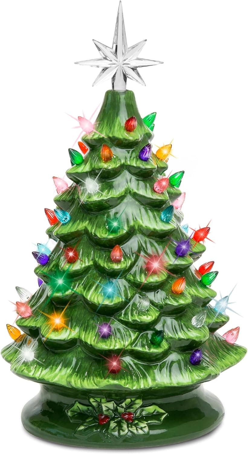 Best Choice Products 15in ceramic Christmas tree pre-lit with 64 multicolored lights and star topper