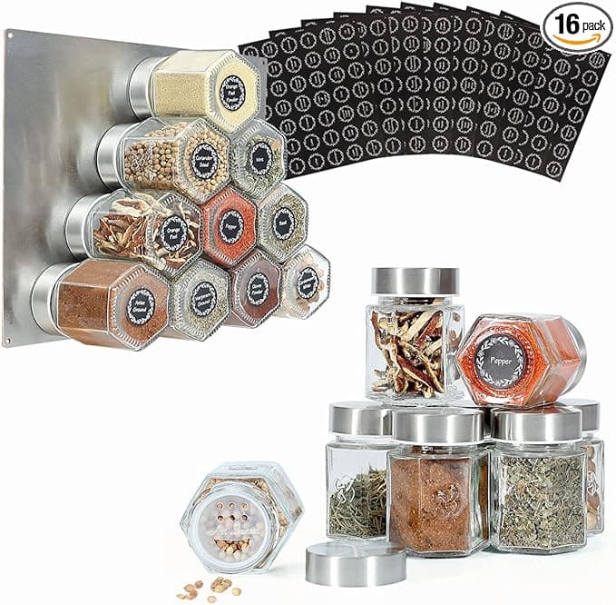 16-Pack Magnetic Hexagon Spice Jars