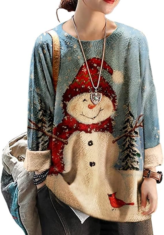 YESNO Women Christmas Sweater Graphic Printed