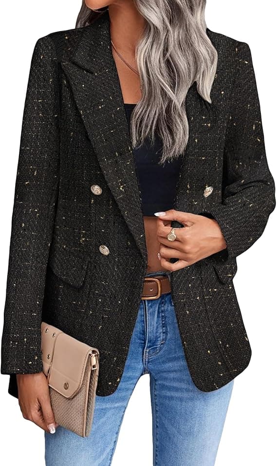 Mina Self 2025 Winter Women's Tweed Plaid Blazer Jacket
