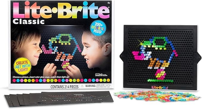 Lite Brite Classic retro toy with colorful pegs creating art with light, STEM educational learning toy