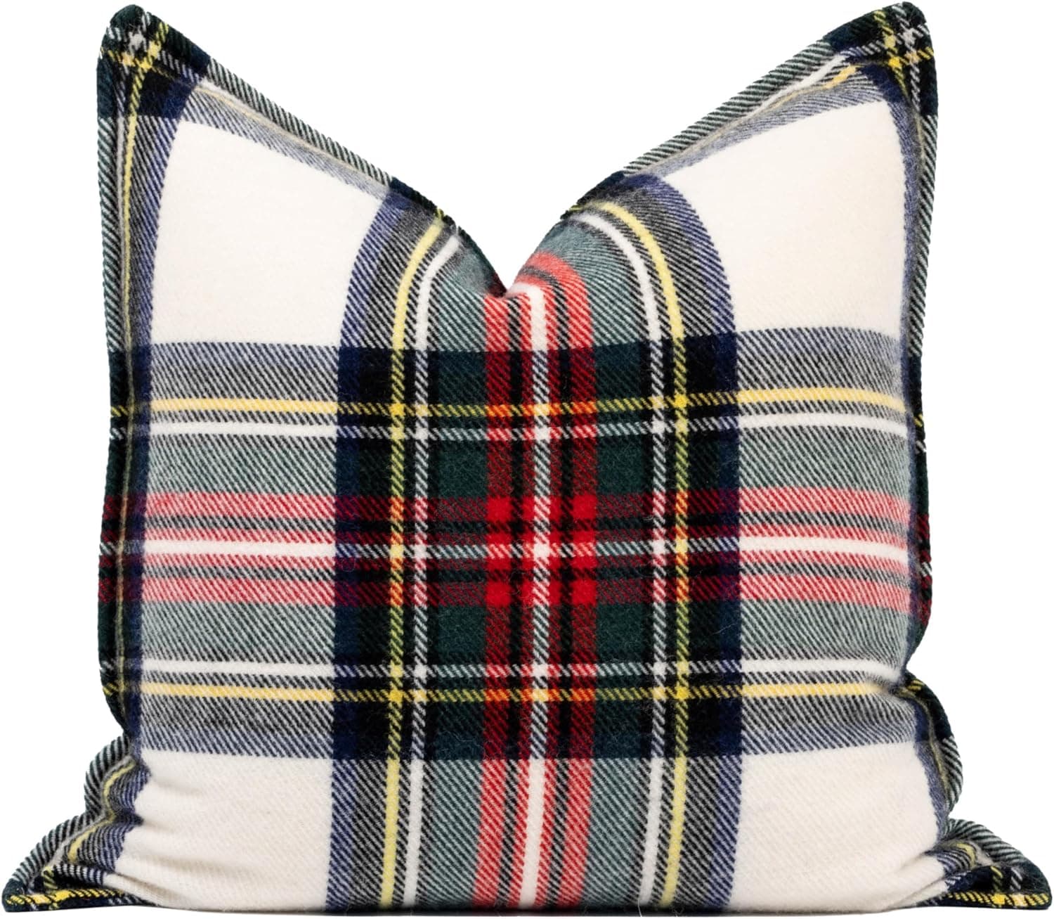 Hofdeco premium classic holiday decorative throw pillow cover, 20x20 inch heavyweight 100% ultra fine merino wool tartan plaid