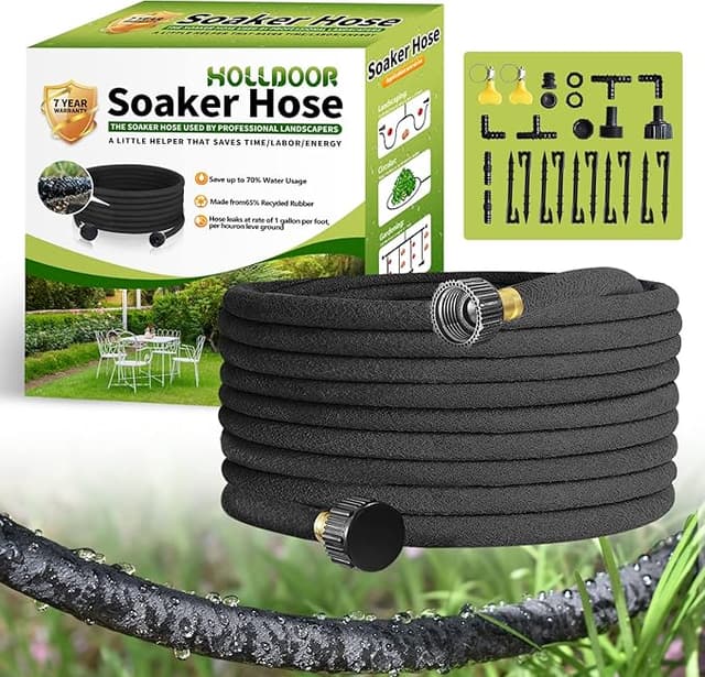 Soaker Hose 100 Ft for Garden Beds with Fittings Kit, 1/2'' Soaker Hose for Foundation Watering, Heavy Duty Water Saving Drip Hoses for Lawn, Landscaping, Garden(100 FT)