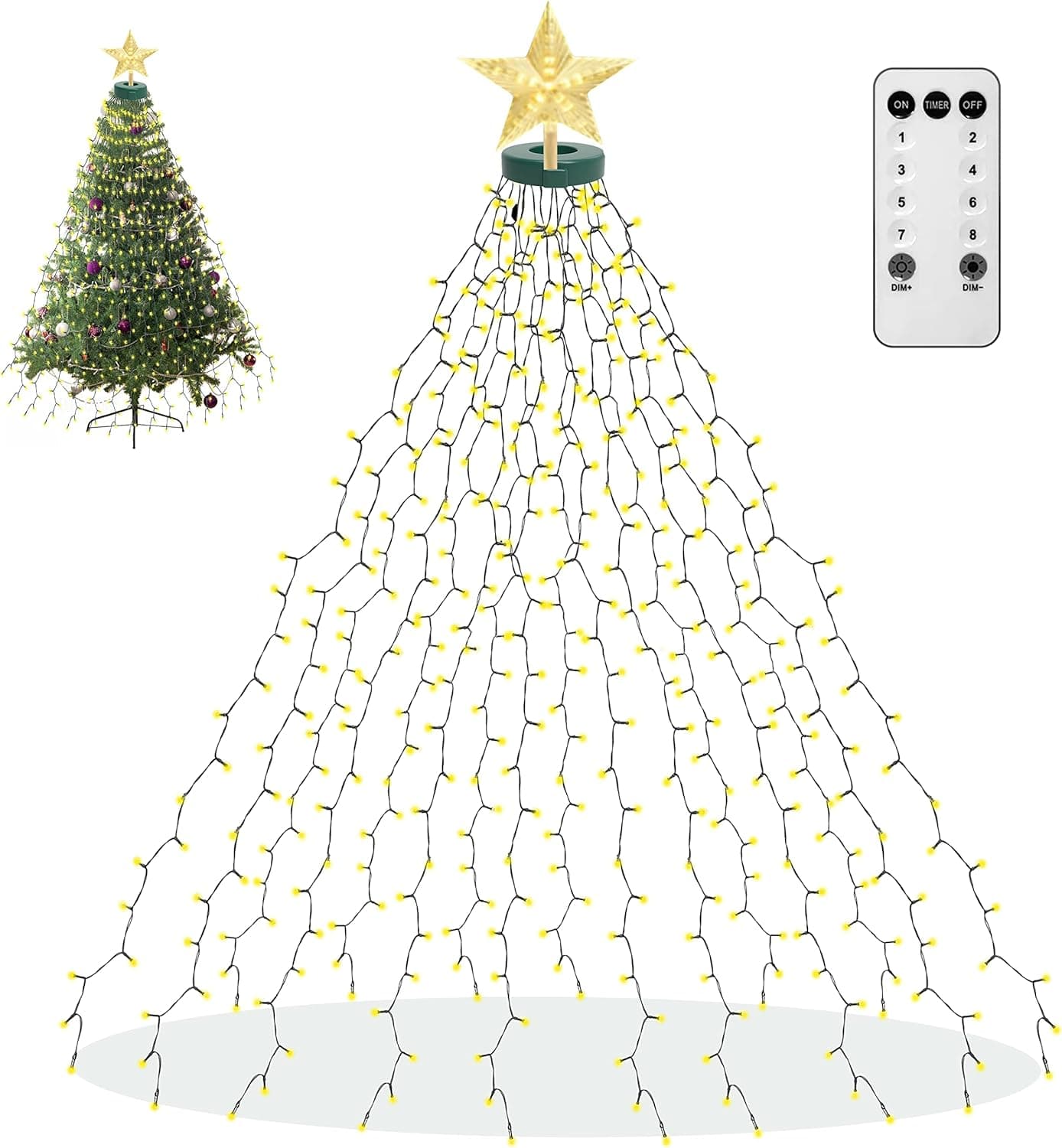 aneeway Christmas Tree Lights with Star Toppers featuring 410 LED lights with 8 modes and remote control