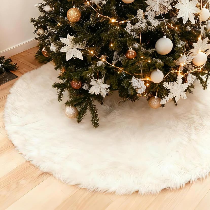 Srkmxzr 48 Inch White Faux Fur Tree Skirt