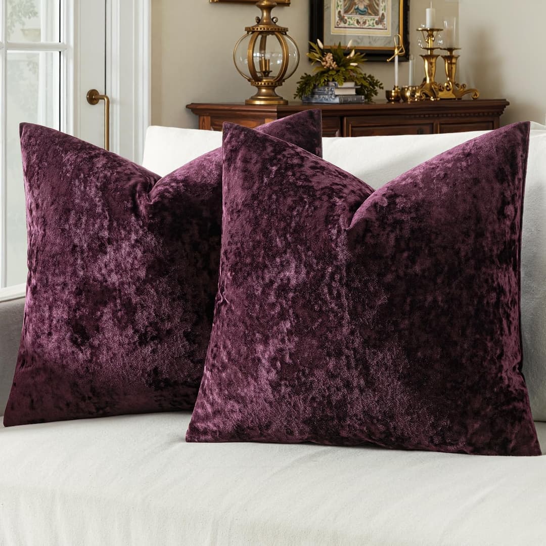 MIULEE velvet throw pillow covers set of 2 in purple for seasonal decor