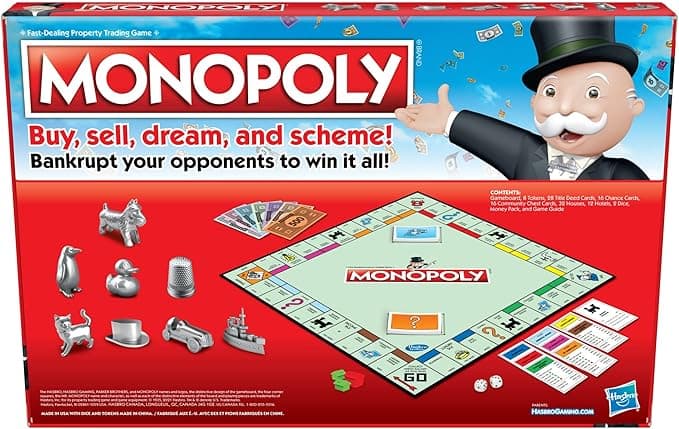 Classic Monopoly board game with 8 tokens, family board game for 2 to 6 players