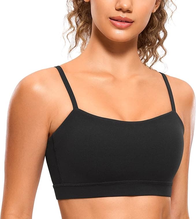 CRZ YOGA Butterluxe Womens Adjustable Spaghetti Thin Strap Sports Bra - Padded Wireless Square Neck Workout Yoga Clothes - Light Impact - Light support - $19.99
