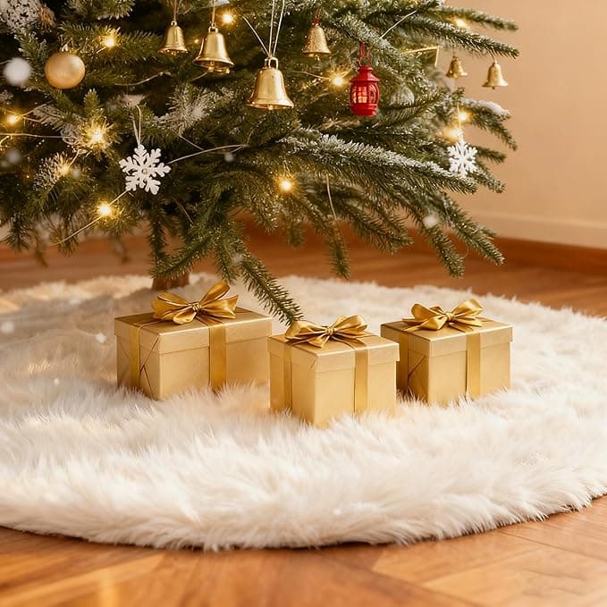 SYITCUN 60-inch faux fur Christmas tree skirt with extra large fluffy design