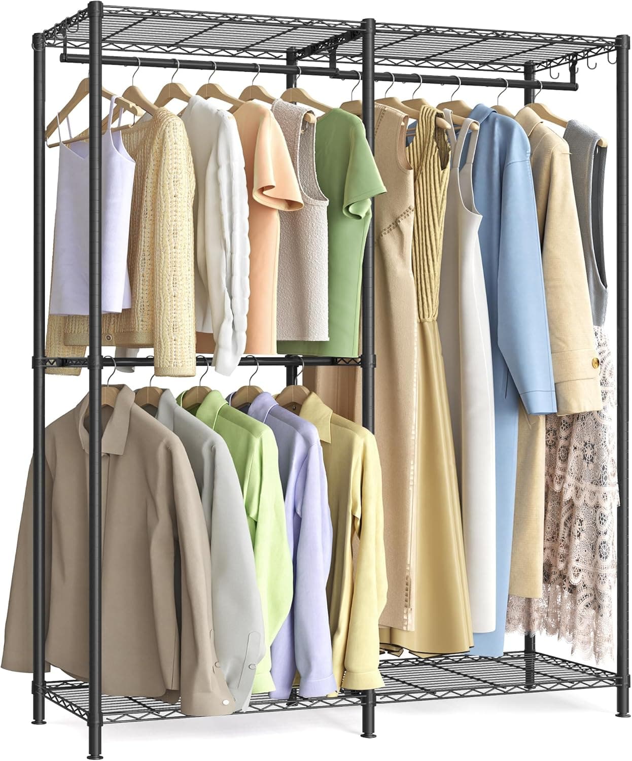 SONGMICS Clothes Rack, Freestanding Wardrobe Closet with Adjustable Shelves and Hanging Rods