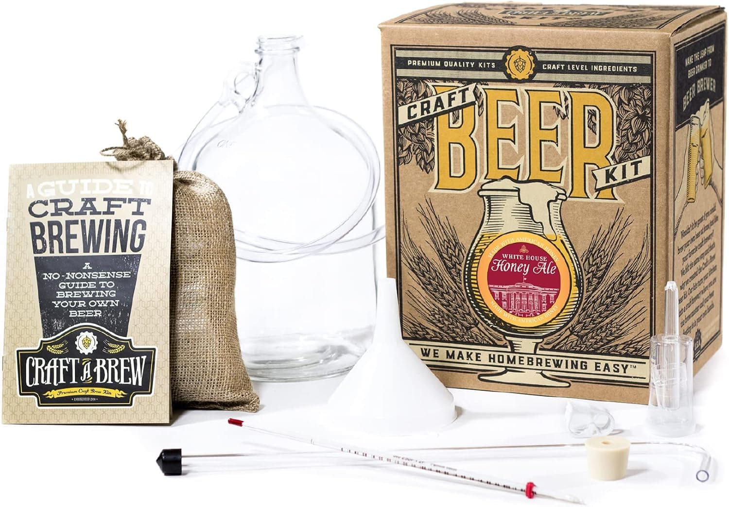 Craft A Brew - White House Honey Ale - Beer Making Kit - Make Your Own Craft Beer - Complete Equipment and Supplies - Starter Home Brewing Kit - 1 Gallon