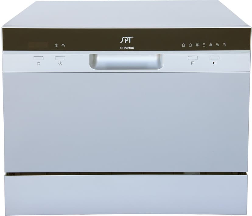 SPT SD-2224DS ENERGY STAR Compact Countertop Dishwasher with Delay Start - Portable Dishwasher with Stainless Steel Interior and 6 Place Settings Rack Silverware Basket, Silver