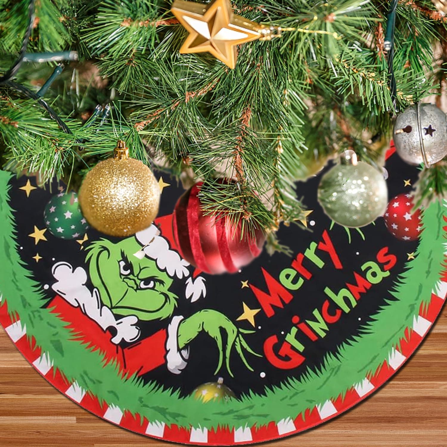 Merry Christmas tree skirt collar 48 inch soft funny farmhouse holiday decor