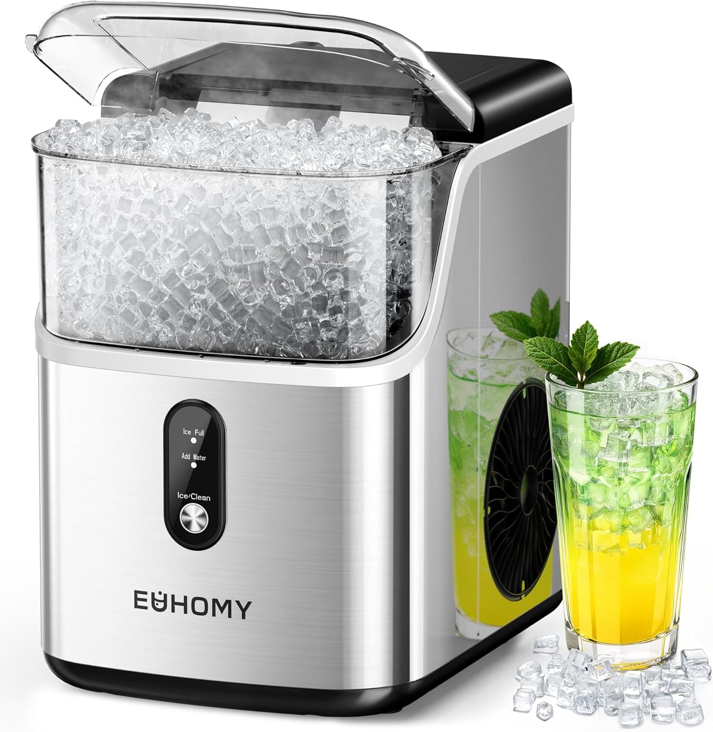 EUHOMY Nugget Ice Maker Countertop, Sonic Pebble Ice Machine 35lbs/24H