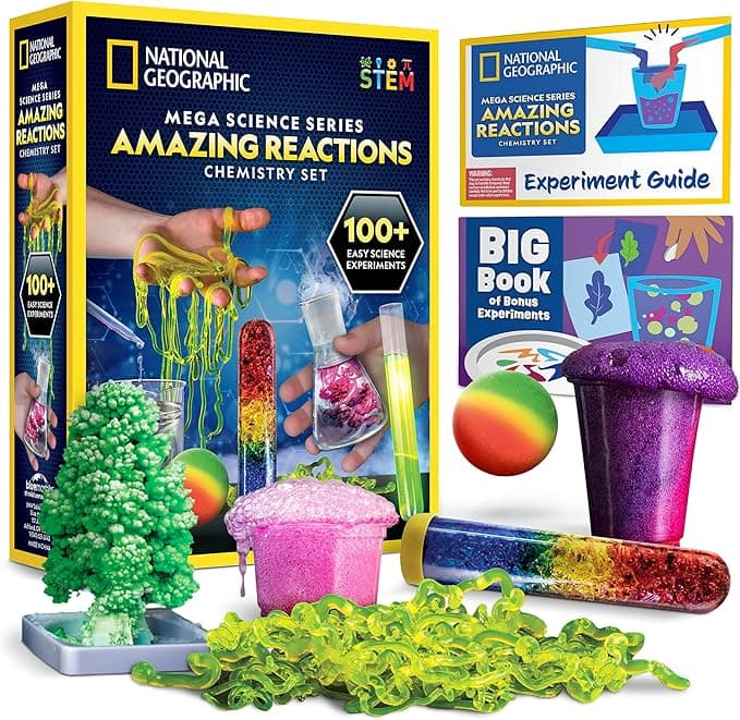 National Geographic Amazing Chemistry Set with colorful lab tools and experiments