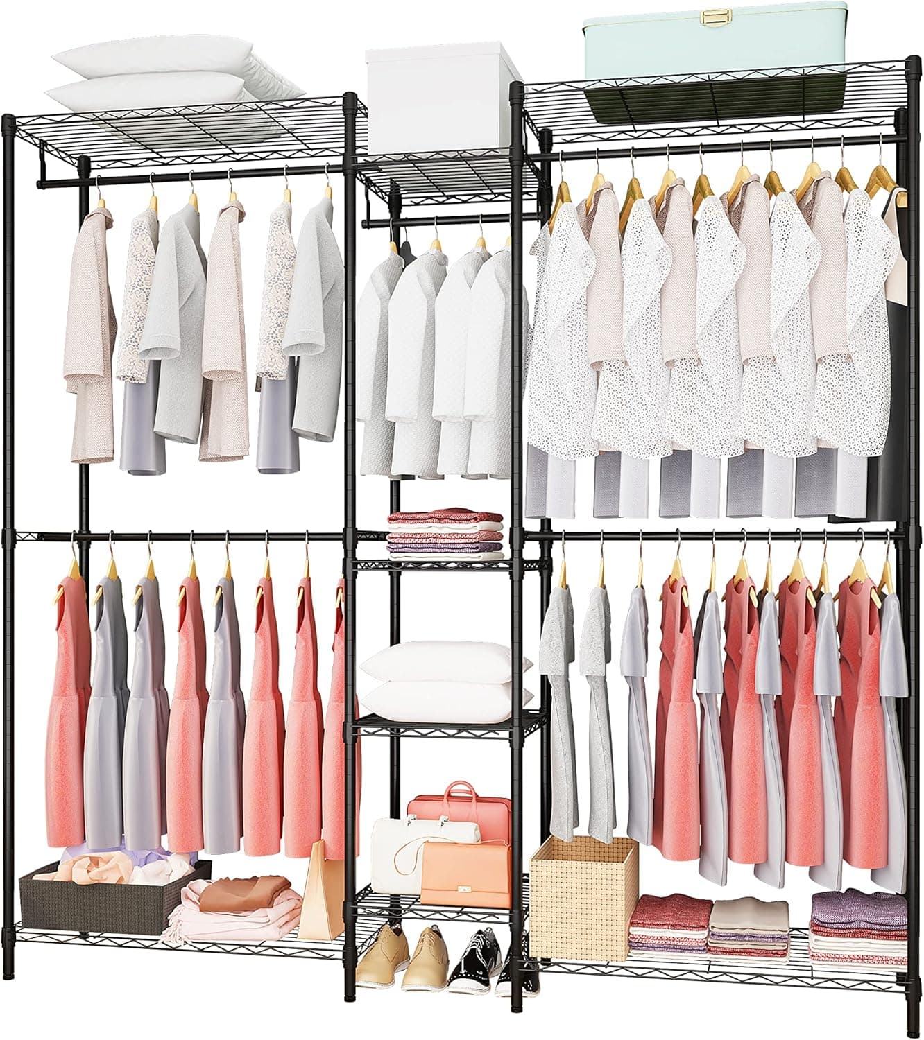 Heavy Duty Clothes Rack for Hanging Clothes, Large Capacity Portable Clothing Rack