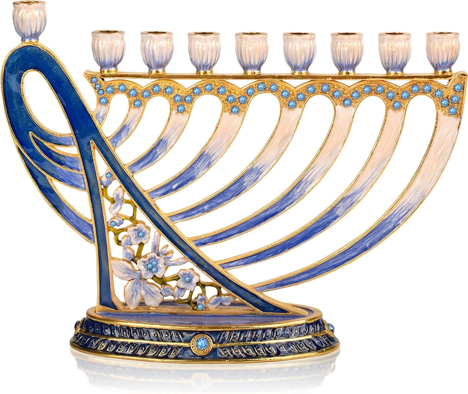 David’s Harp inspired menorah with jeweled arms