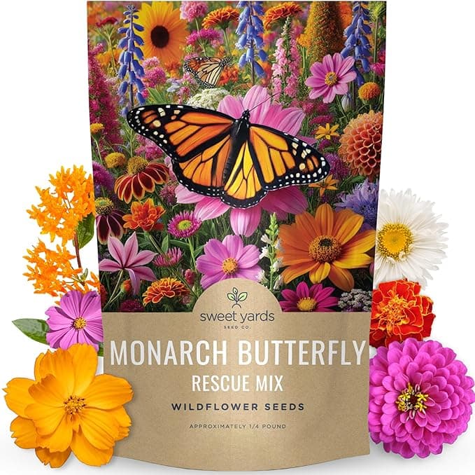 Monarch Butterfly Rescue Mix - Bulk 1/4 Pound Pouch - 44,000 Flower Seeds for Planting - Wildflower Mix