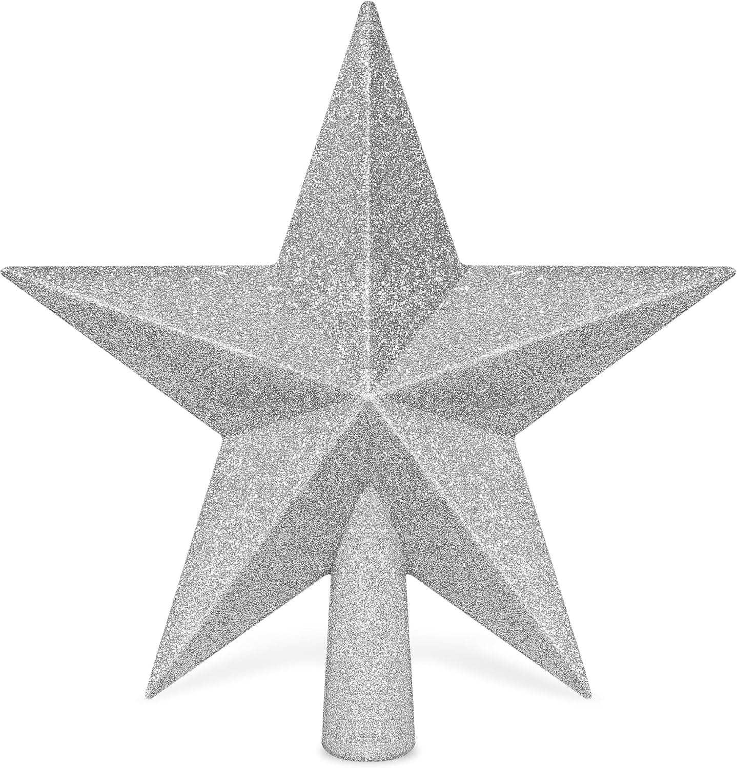 8 inch silver Christmas tree topper star with glitter, 3D Bethlehem star waterproof shatter-proof