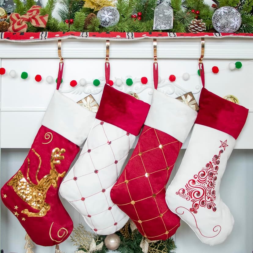 GEX Christmas Stockings Set of 4 with Embroidery
