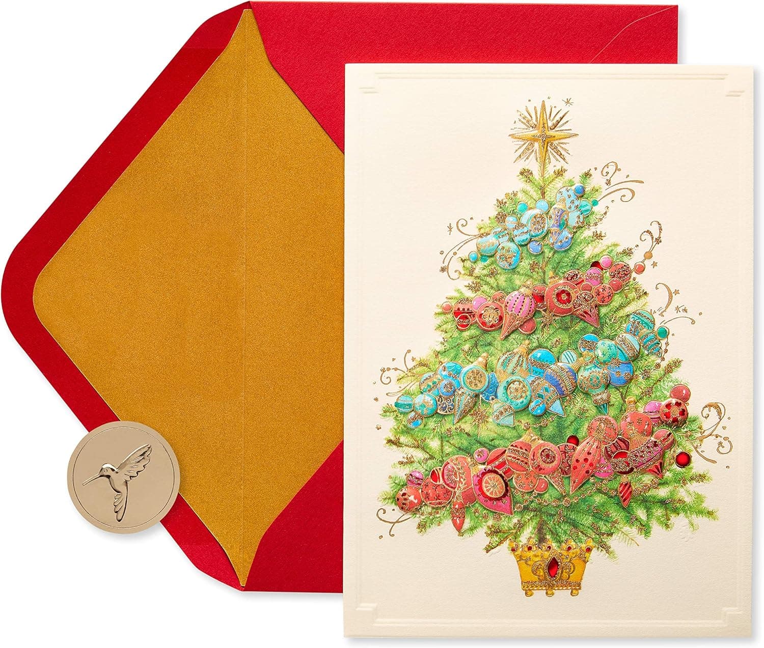 Papyrus Christmas cards boxed set with envelopes featuring peace and happiness Christmas tree design