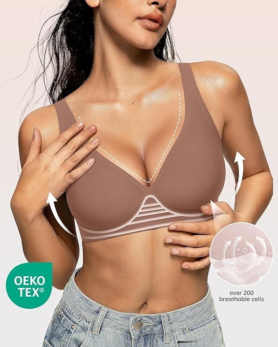 OEAK Womens Deep V Bras Wireless Comfortable Bra Supportive No Underwire Bras Tshirt Push Up Bralettes Plunge Seamless Bra - Wireless Comfort - $22.39