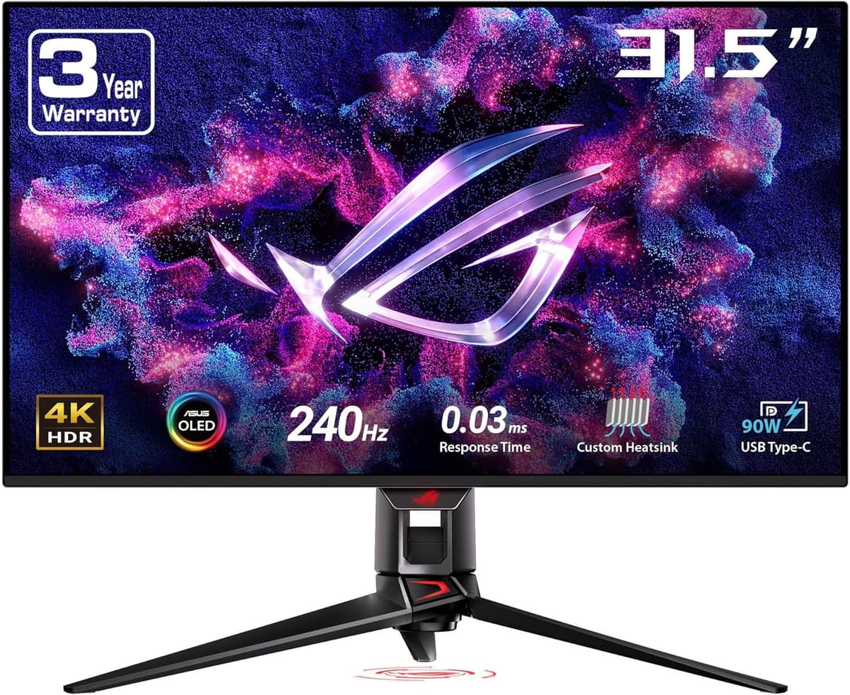 ASUS ROG Swift 32" 4K OLED Gaming Monitor (PG32UCDM) - UHD (3840 x 2160), QD-OLED, 240Hz, 0.03ms, G-SYNC Compatible, Custom Heatsink, Graphene Film, 99% DCI-P3, True 10-bit, 90W USB-C