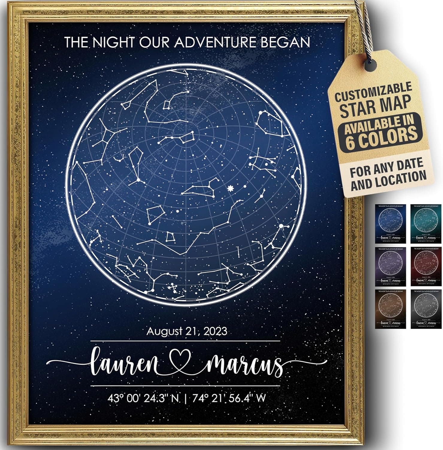Custom Star Map - Fully Personalized (Your Details, Size, Color, Framing) | Romantic Gifts for Her | Gifts for Husband | Paper Anniversary Art Print | Great Gift for Special Ocassions (e.g. Wedding, Birthday, etc)