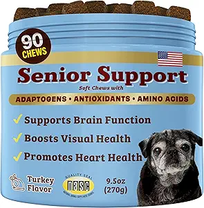 Natural Dog Company senior dog vitality chews in owner hand