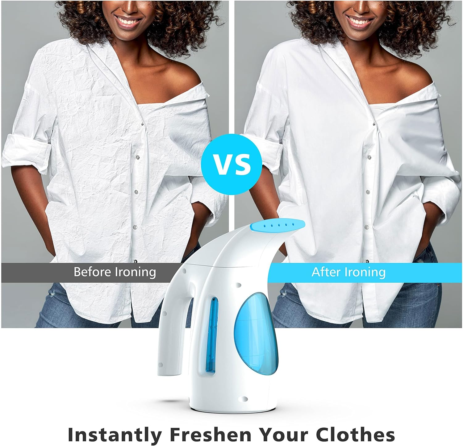 HiLIFE Steamer for Clothes, Portable Handheld Design, 240ml Big Capacity, 700W, Strong Penetrating Steam, Removes Wrinkle, for Home, Office(ONLY FOR 120V) (Blue)